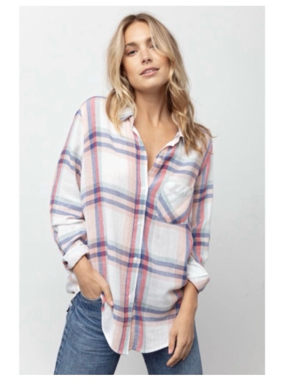 RAILS Charlie Plaid White Melon Sage Button Down long sleeve shirt size XL